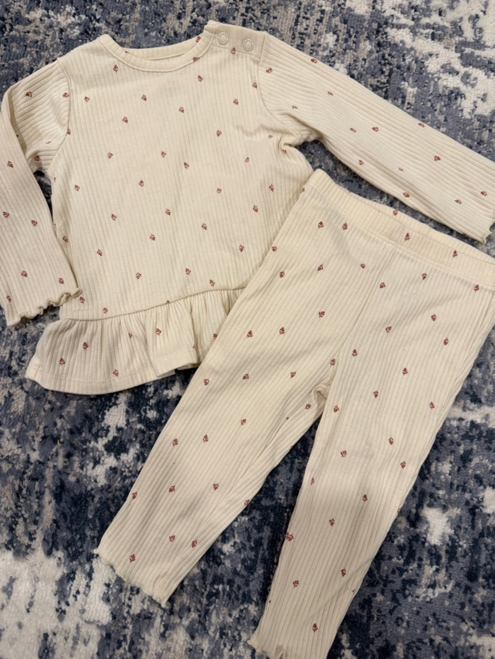 Carter's Cream Ribbed Floral-Print Pajama Set